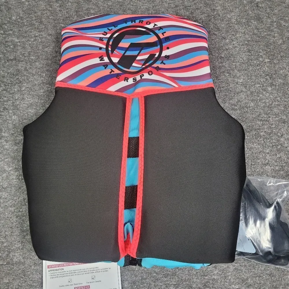 Full Throttle Women's Size S Rapid Dry Flex Back Life Jacket Black Blue Orange - Picture 5 of 9